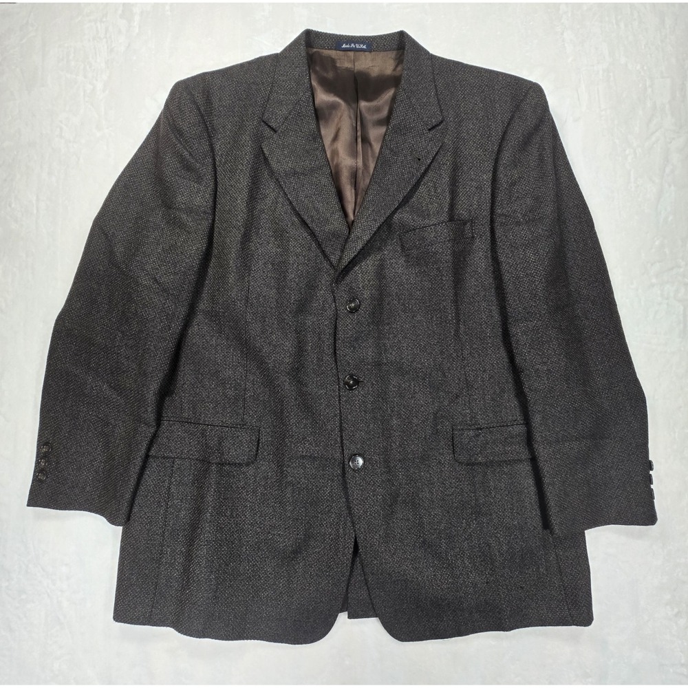 Austin Reed Pure New Wool Blazer Mens 48R Charcoal Grey Brown Sport Coat